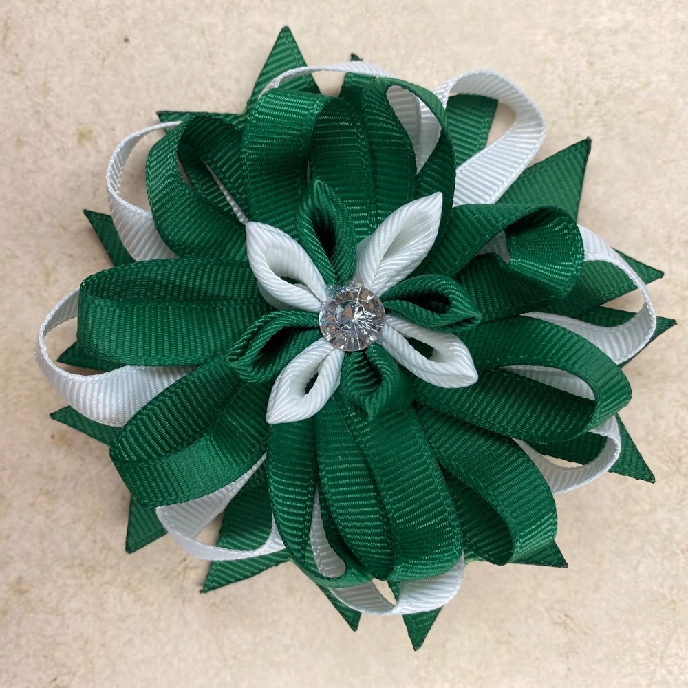 Kanzashi Petal Flower Hair Bow on Alligator Clip-Multi-layers two-Tone Hair Bow